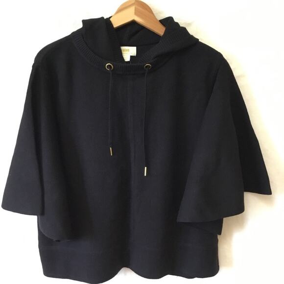 Maeve Tops - Maeve Black Crop Hoodie Sweater with Cape Sleeves